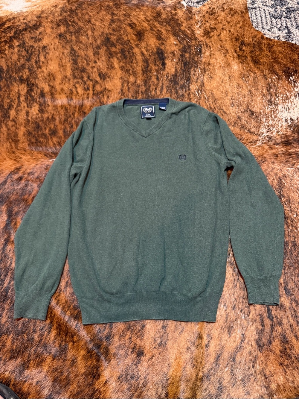 Vintage Ralph Lauren Chaps Cashmere Sweater Men’s M Olive Green V-Neck Preppy